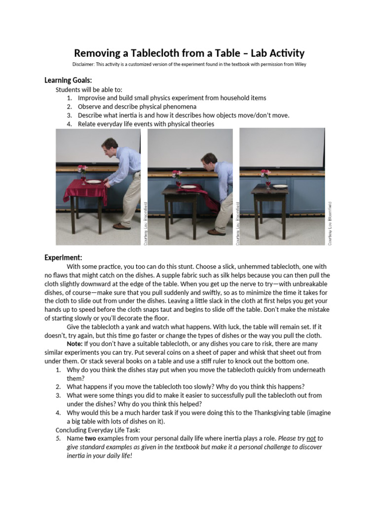 Tablecloth Experiment: Understanding Inertia | PDF | Cognition