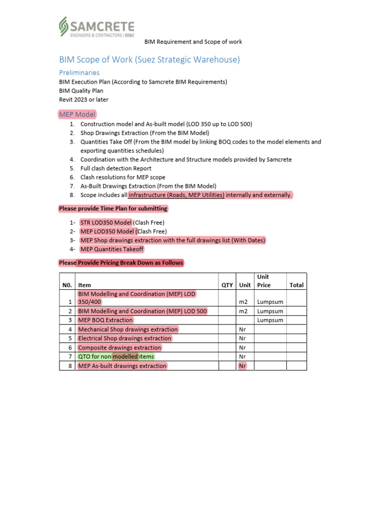 BIM-Requirements-Scope of Work-Strategic Warehouse | PDF | Building ...