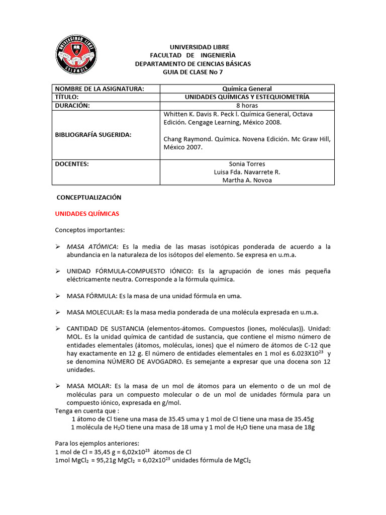 Guía 7 Unidades Qcas y Estequiometría 2023-2 | PDF | Estequiometría ...