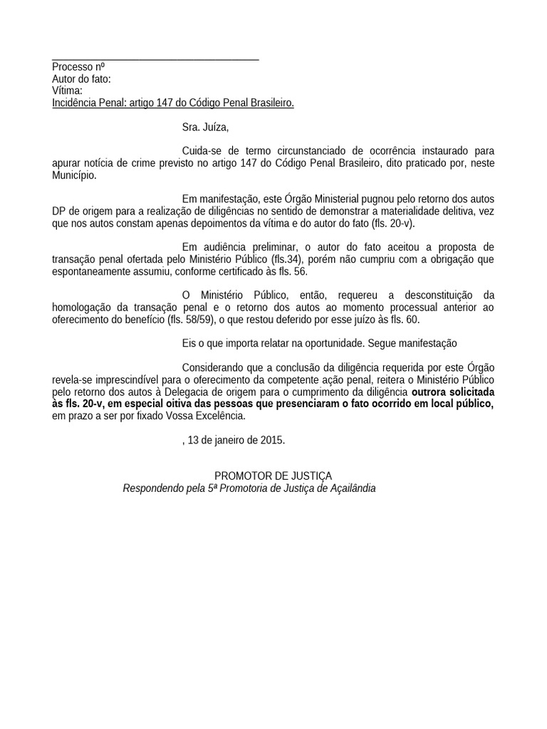 Retorno Dos Autos À DP - Nova Remessa Juizado | PDF