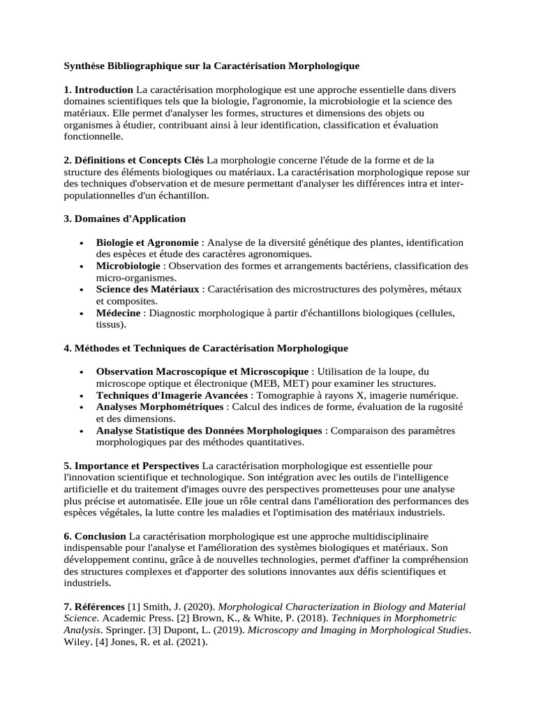 Caractérisation Morphologique : Approches et Applications | PDF ...