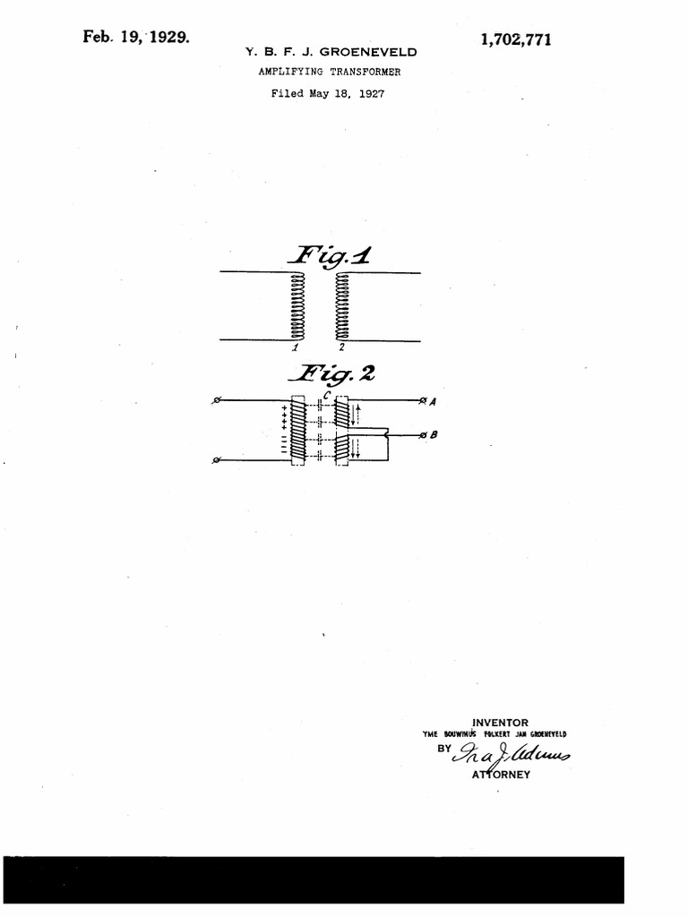 Amplifying Transformer Patent 1,702,771 | PDF | Transformer | Inductor