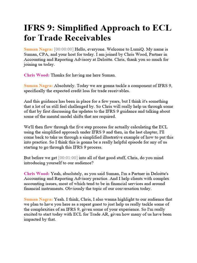 IFRS 9 ECL Simplified for Trade AR | PDF