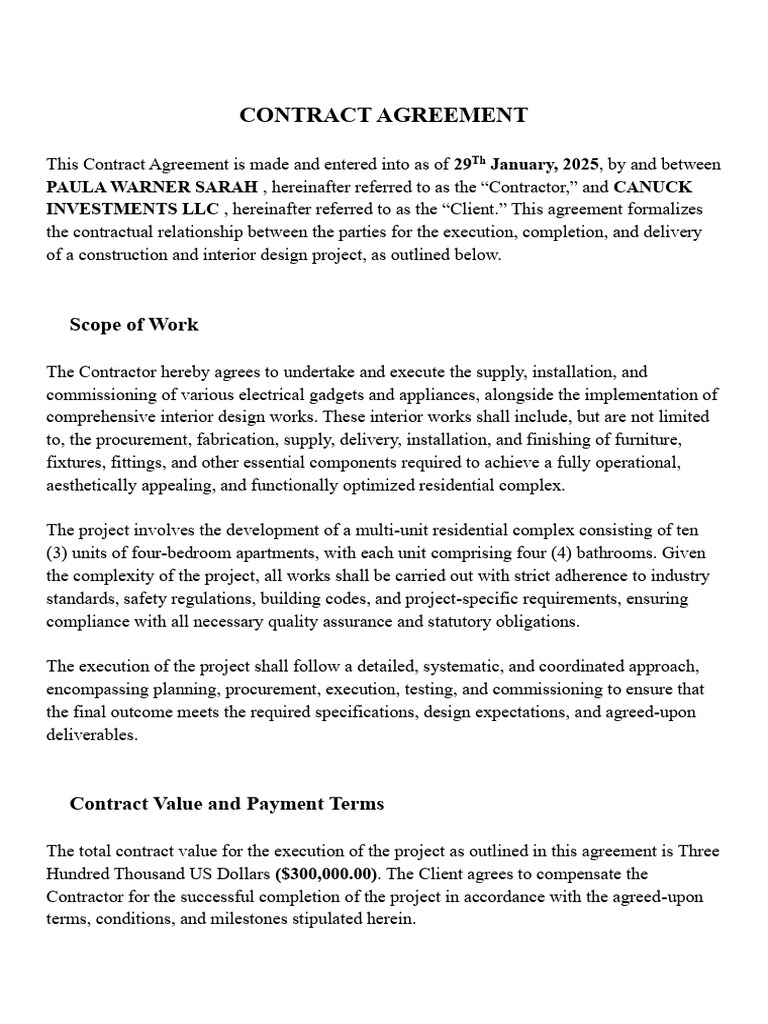 Contract Agreement: Scope of Work | PDF | Taxes | Regulatory Compliance