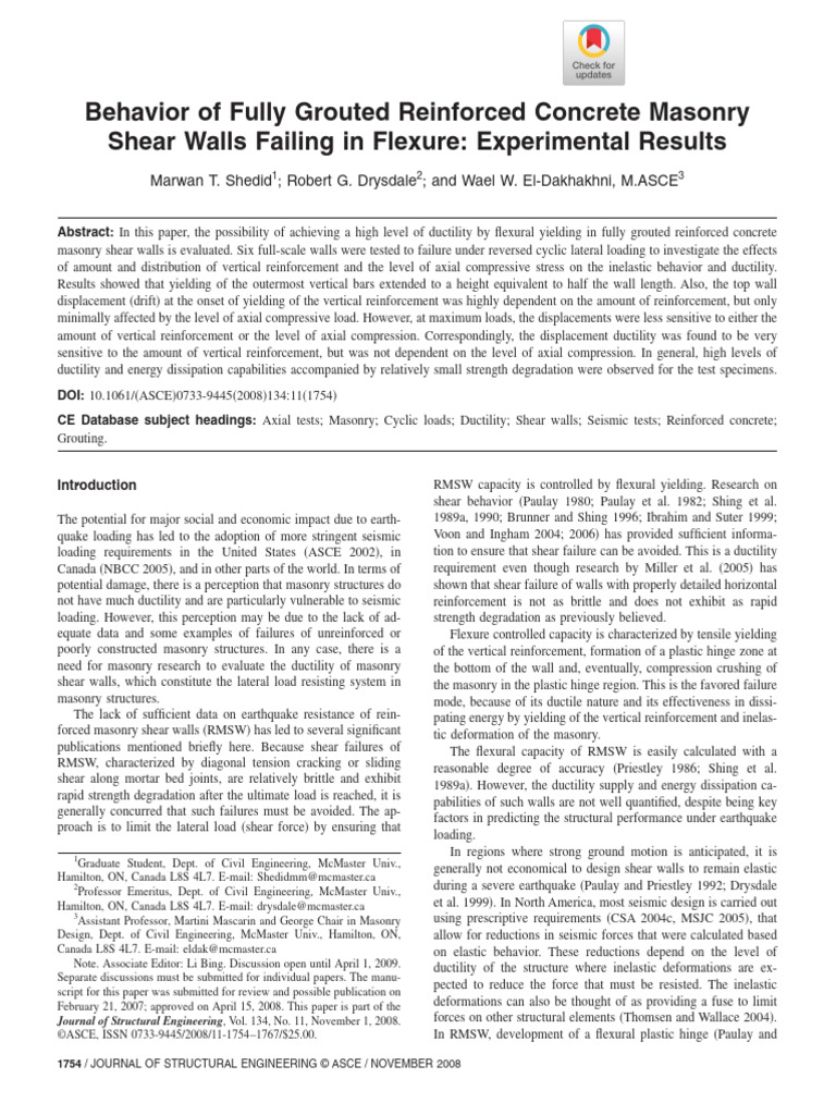 Shedid Et Al 2008 Behavior of Fully Grouted Reinforced Concrete Masonry ...