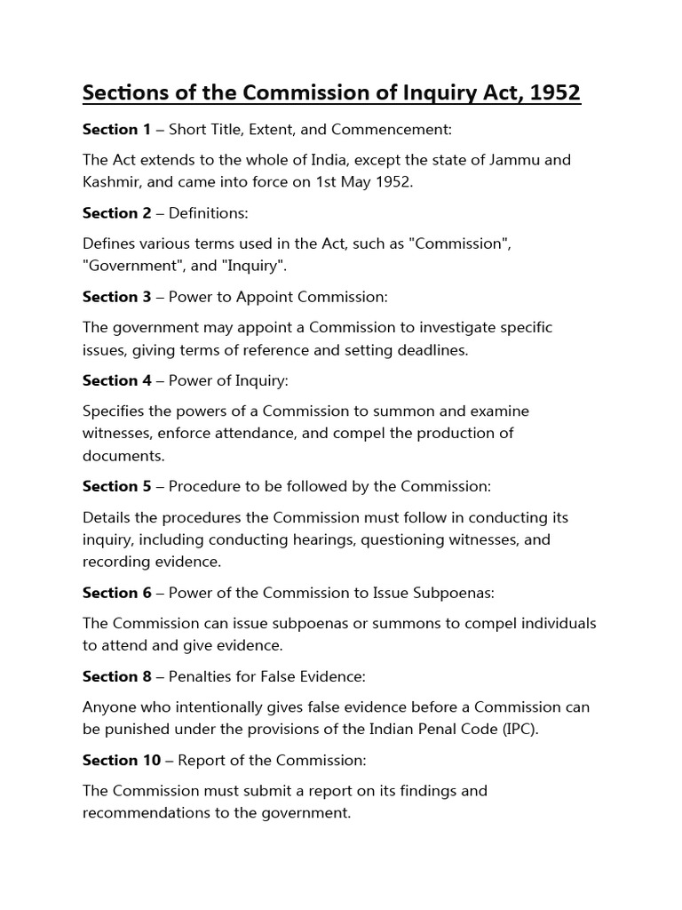 Overview of the Commission of Inquiry Act | PDF