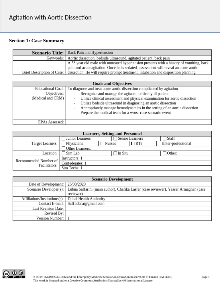 Aortic Dissection: Agitation Management | PDF | Blood Pressure ...