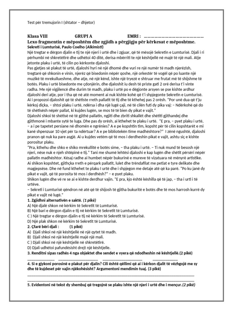 Test KL 8 Dhjetor 2019 | PDF