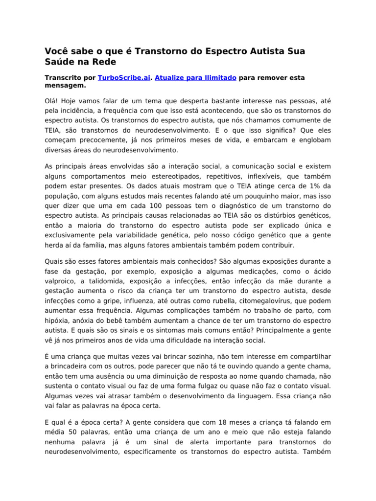 Entendendo o Transtorno do Espectro Autista | PDF | Autismo | Distúrbio ...