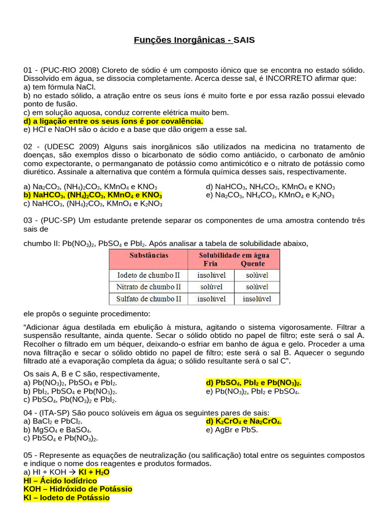 Funções Inorgânicas: Sais e Nomenclatura | PDF | Sal (Química ...
