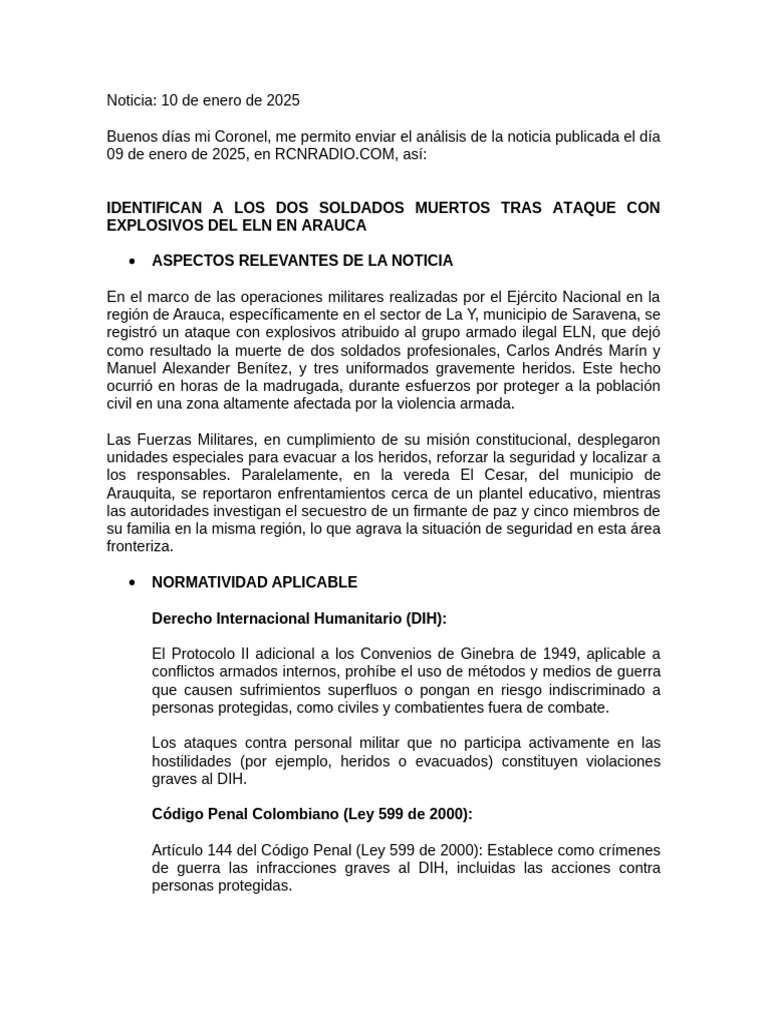Análisis Noticia 10 ENE 25 | PDF | Ley humanitaria internacional ...