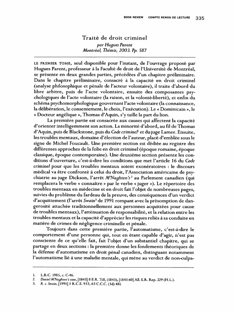 Analyse du libre arbitre en droit criminel | PDF | Crimes | Crime et ...