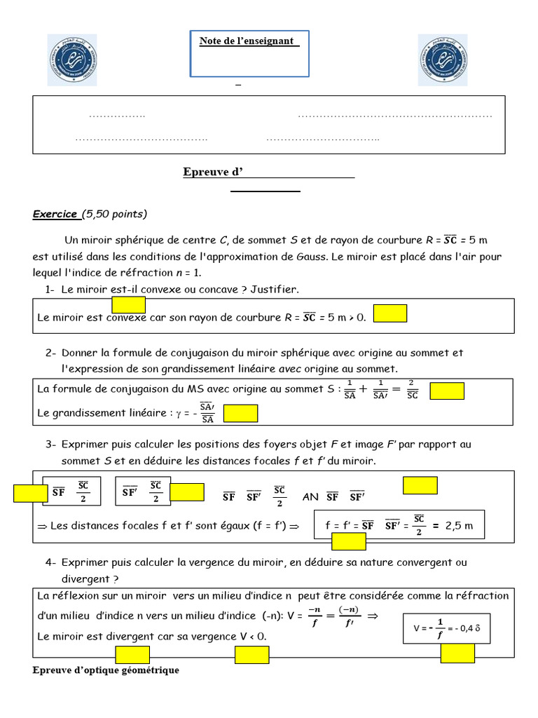 Vergence et grandissement en optique | PDF | Radiation ...