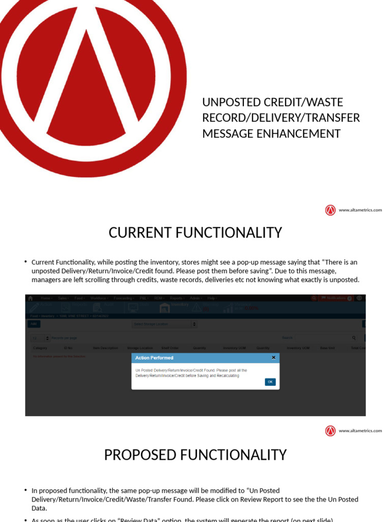 Unposted Inventory Notification Enhancements | PDF