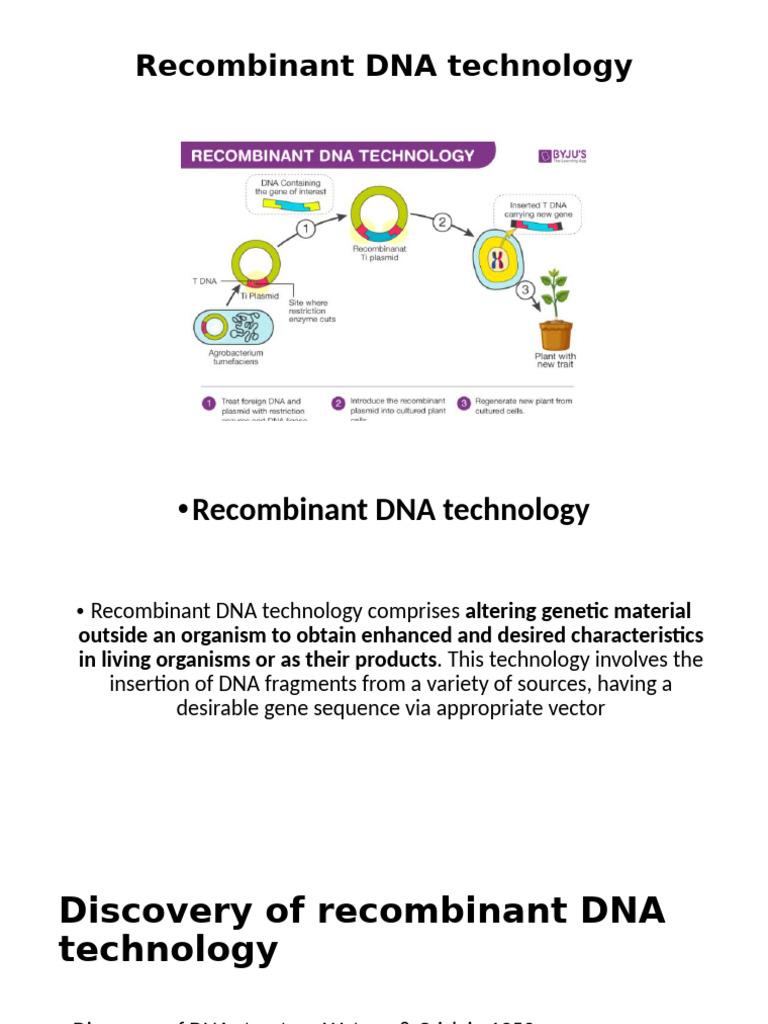 Overview of Recombinant DNA Technology | PDF | Vector (Molecular ...