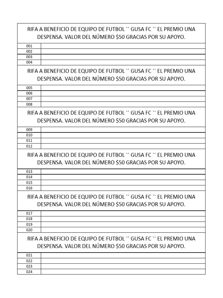 Rifa GUSA FC: Gana una Despensa | PDF