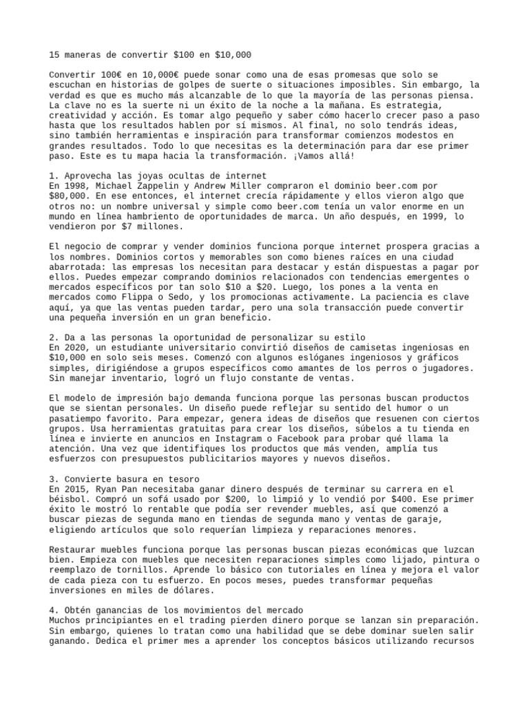 15 Maneras De Convertir 100 En 10 Pdf Fondo De Inversion