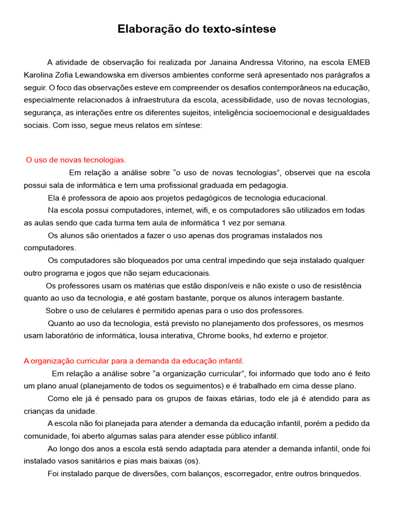 8. Elaboracao do texto síntese 2 | PDF | Pedagogia | Escolas