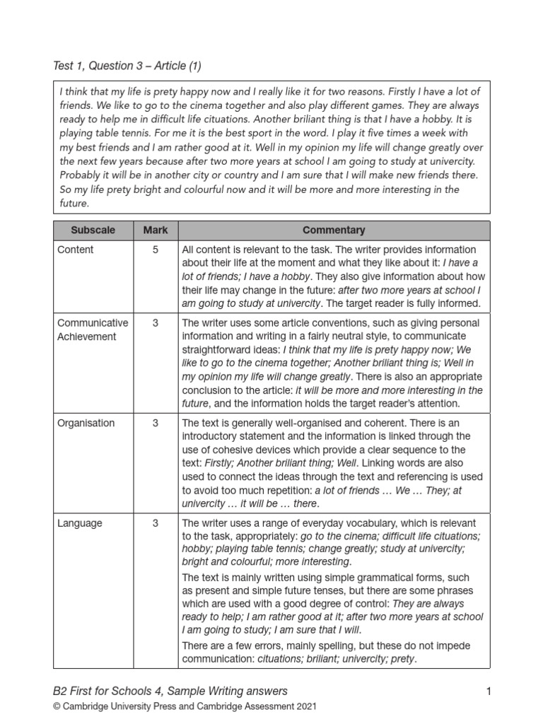 B2 First For Schools 4, Test 1, Question 3 - Article | PDF | Human ...