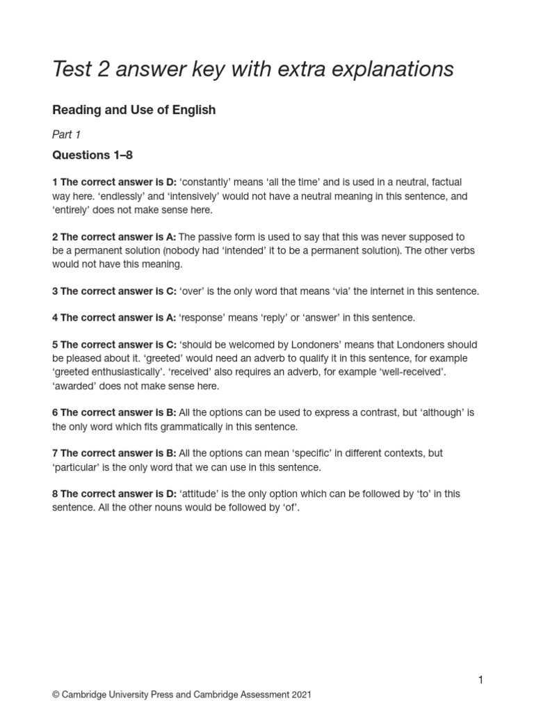 B2 first for schools 4 test 2 answer key reading and use of english