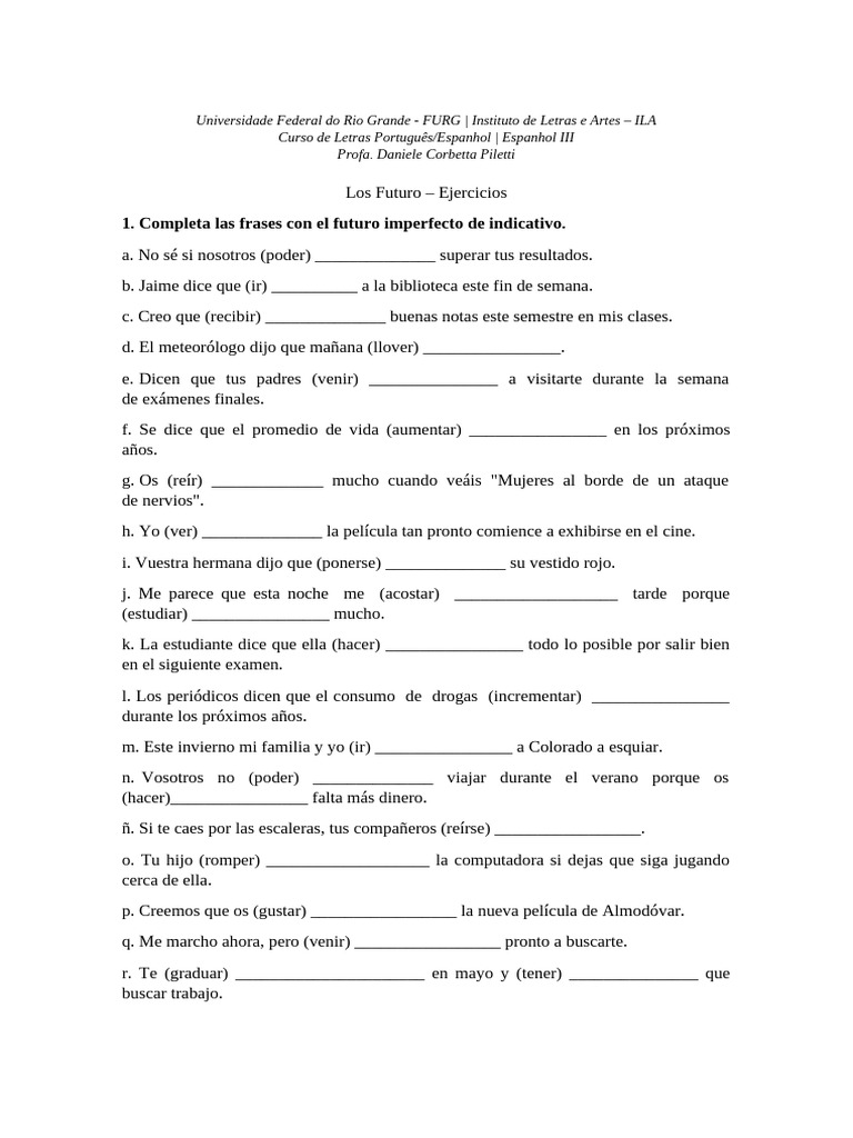 Ejercicios de Futuro en Español | PDF