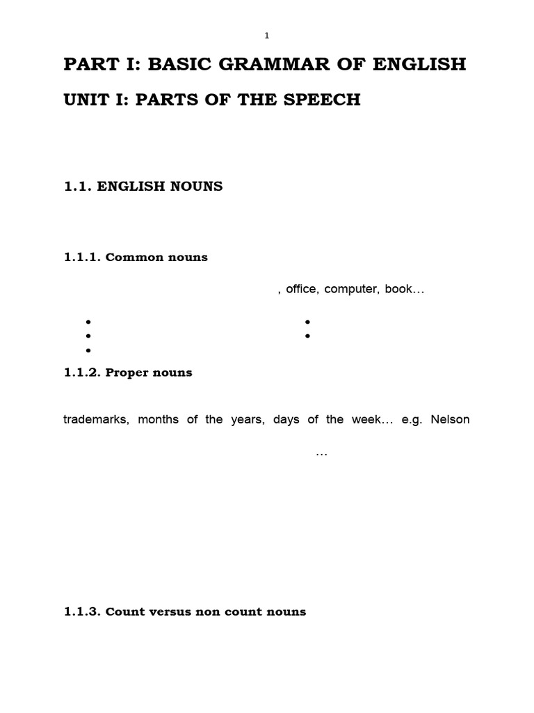 English Grammar: Parts of Speech Guide | PDF | Subject (Grammar) | Noun