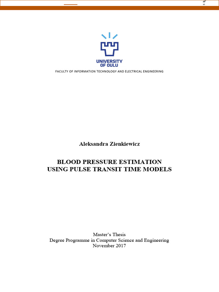 Blood Pressure Estimation Using Pulse Transit Time Models | PDF | Blood ...