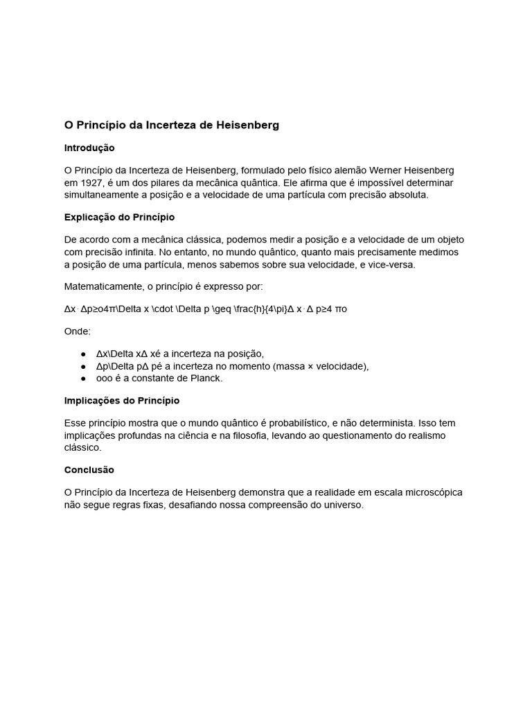 Princípio da Incerteza de Heisenberg | PDF