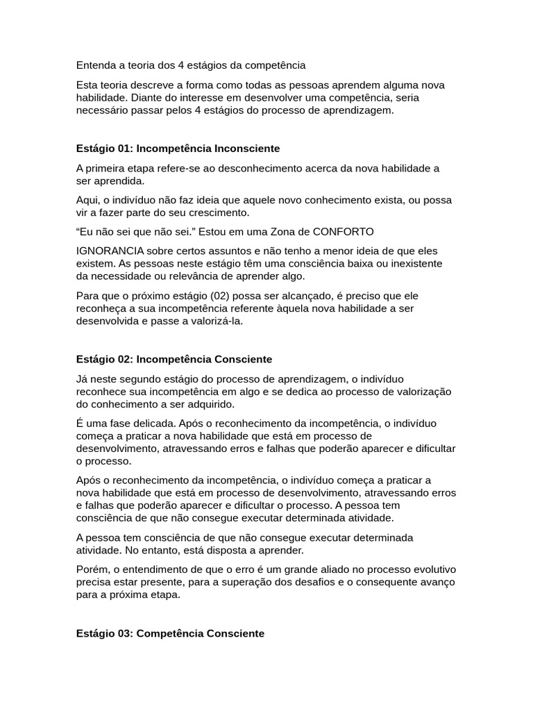 Incompetência Inconsciente na Aprendizagem | PDF | Aprendizado ...