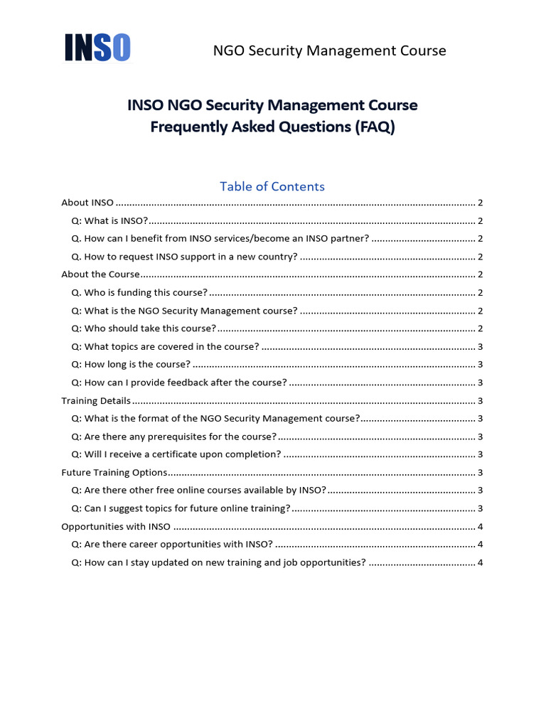 NGO Security Management Course FAQ | PDF | Non Governmental Organization