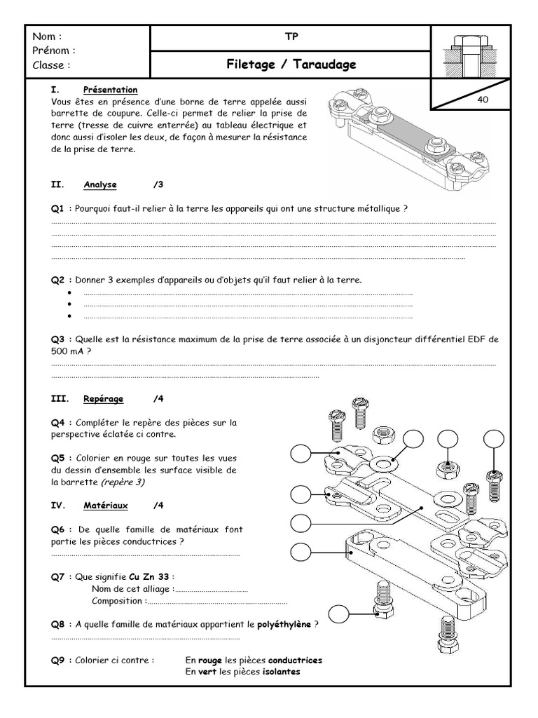 Exercice sur Filetage et Taraudage | PDF | Vis de fixation | Outil de tour