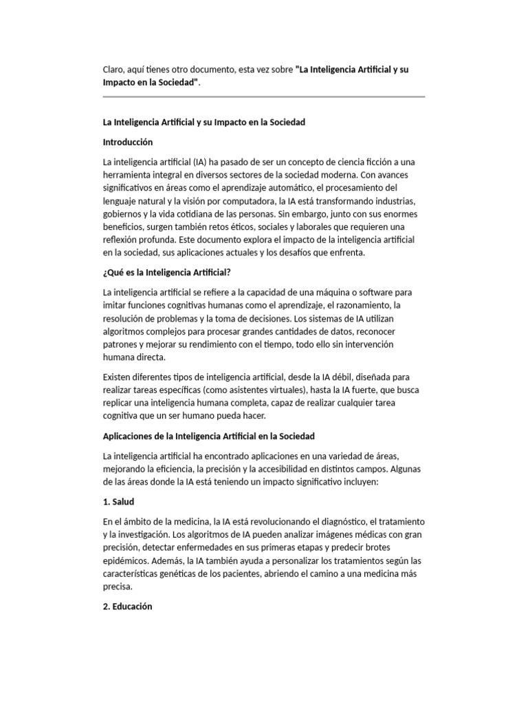 Impacto de la IA en la Sociedad Actual | PDF | Inteligencia artificial ...