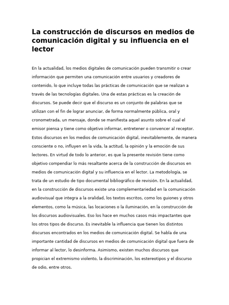 La Construcción de Discursos en Medios de Comunicación Digital y Su ...