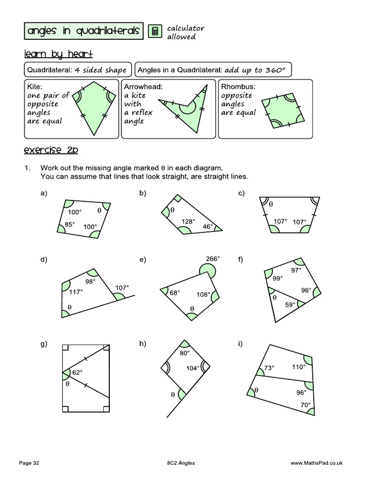 Angles in Quadrilaterals | PDF