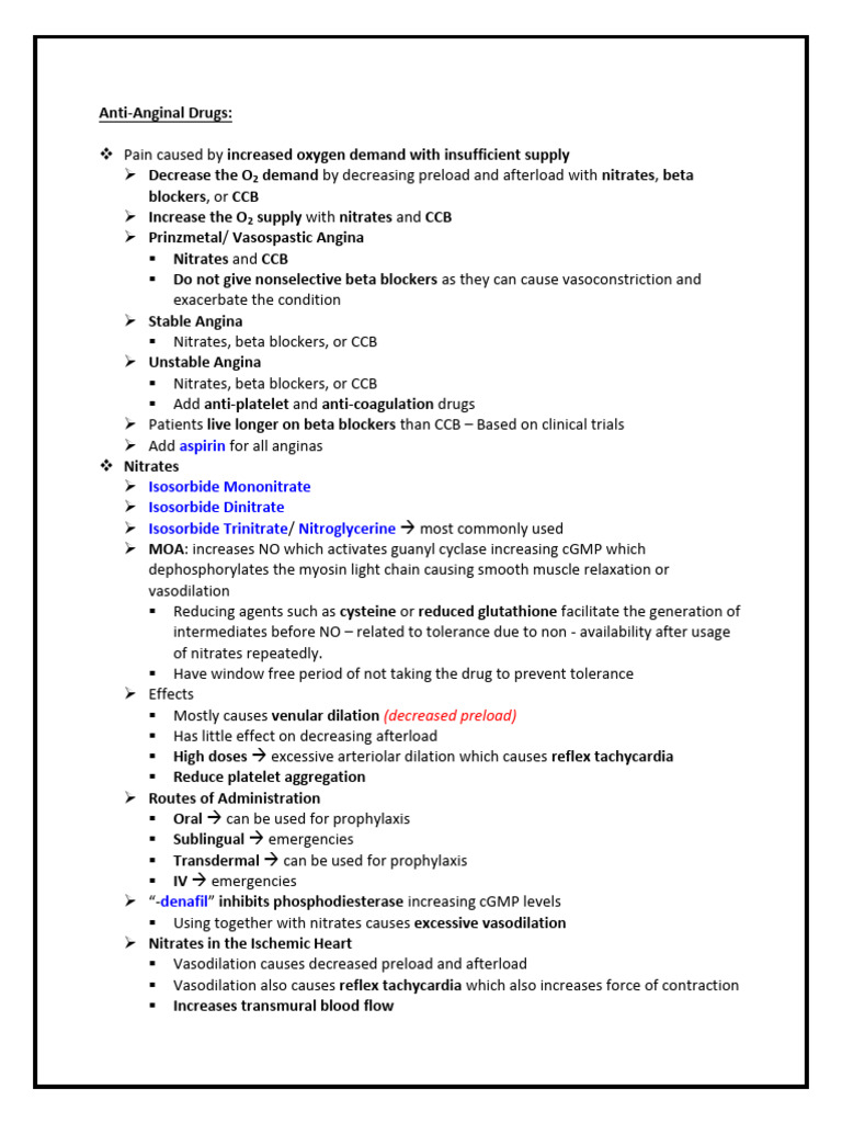 Anti anginal drugs | PDF | Vasodilation | Internal Medicine