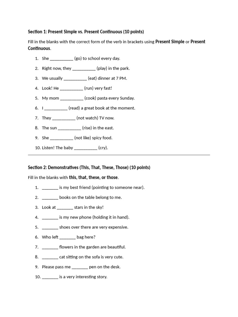 Comparative Superlative Demonstratives Present Simple and Continuous ...