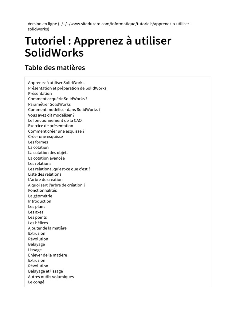 Tutoriel - Apprenez à utiliser SolidWorks | PDF | Conception assistée ...