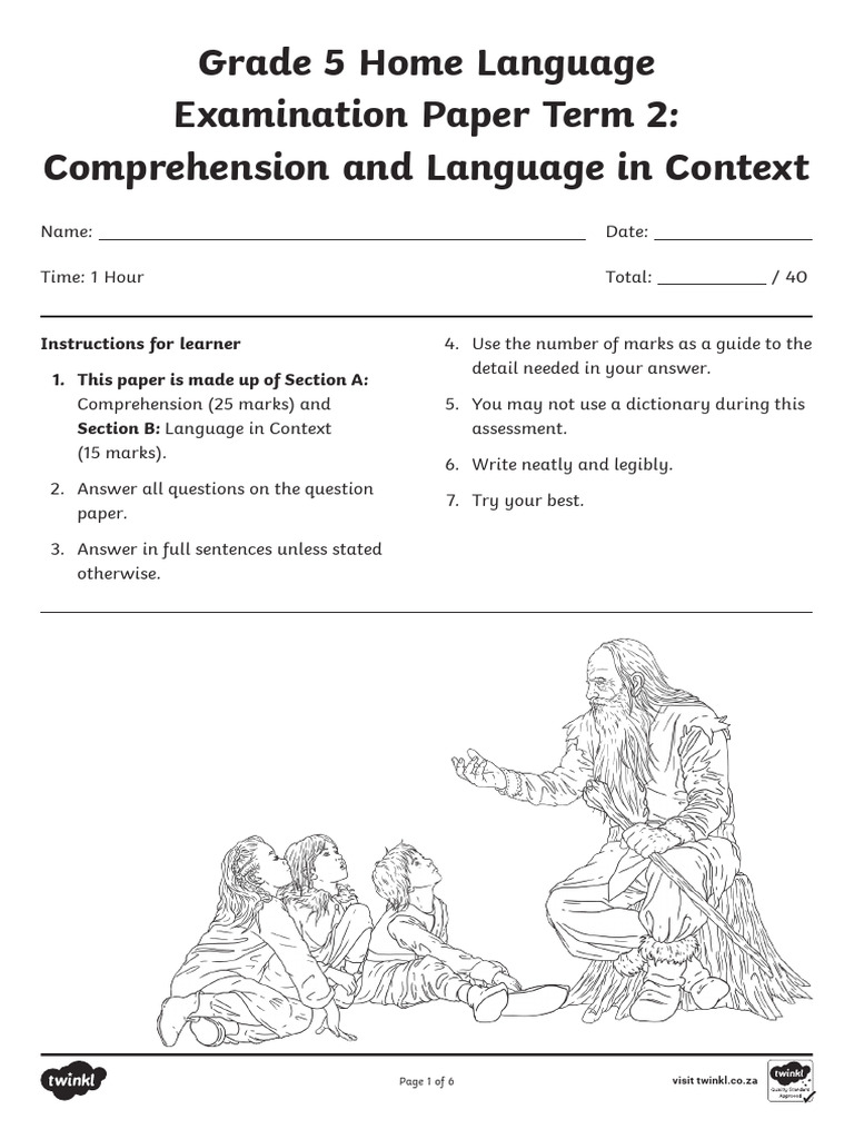Grade 5 Language Exam: Comprehension & Context | PDF | Reading