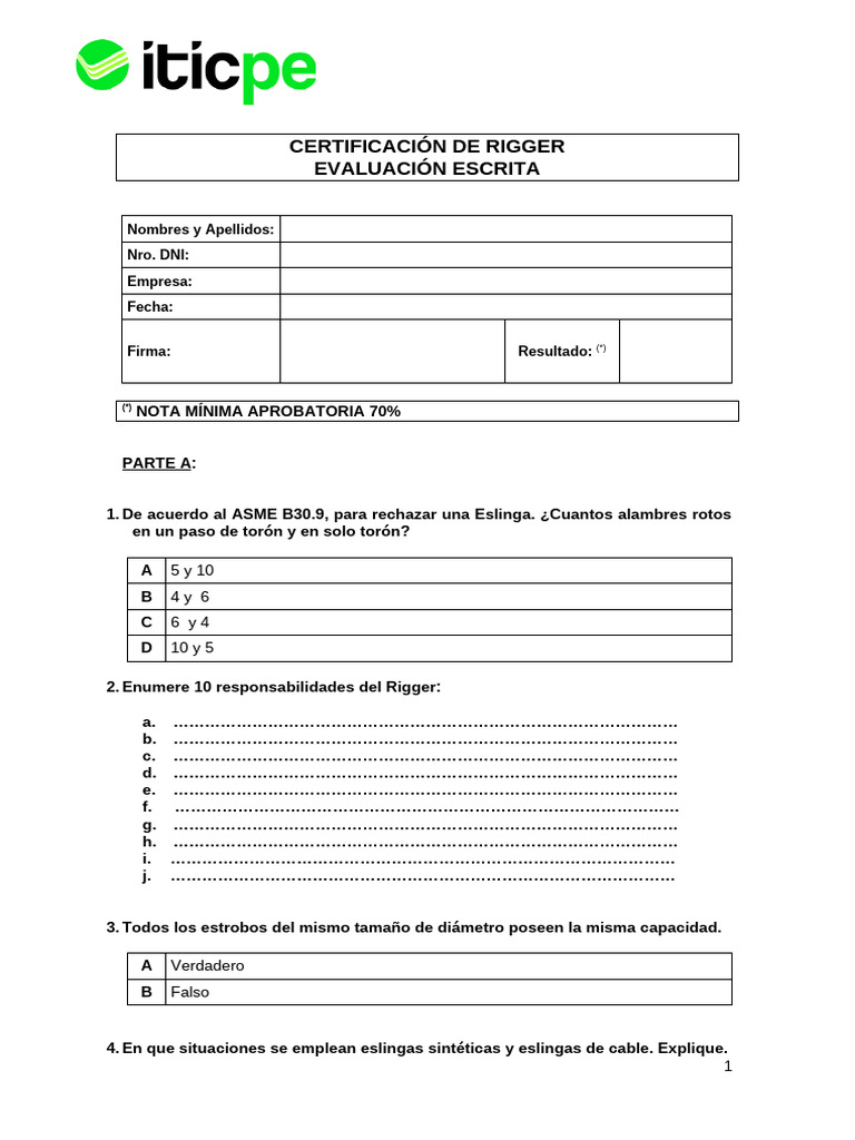 Rigger TUV - Evaluación | PDF | Tornillo