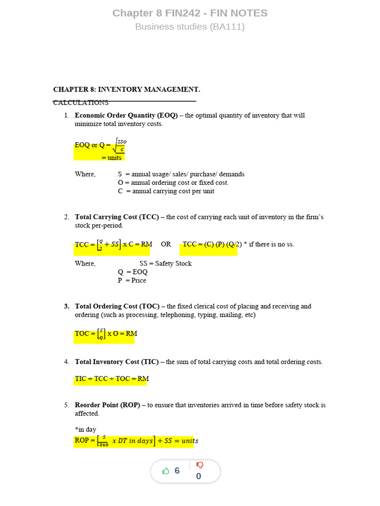 Inventory Management Calculations Guide | PDF | Financial Economics ...