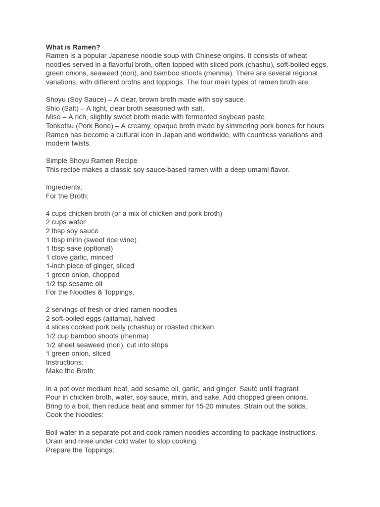 Classic Shoyu Ramen Recipe Guide | PDF | Ramen | Soy Sauce