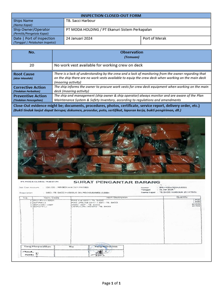 Ship Inspection Close-Out Report | PDF