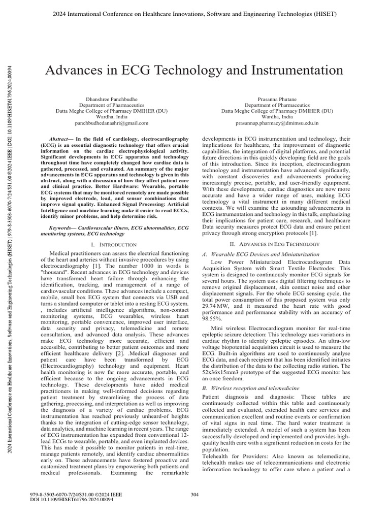 Advances in ECG Technology and Instrumentation | PDF