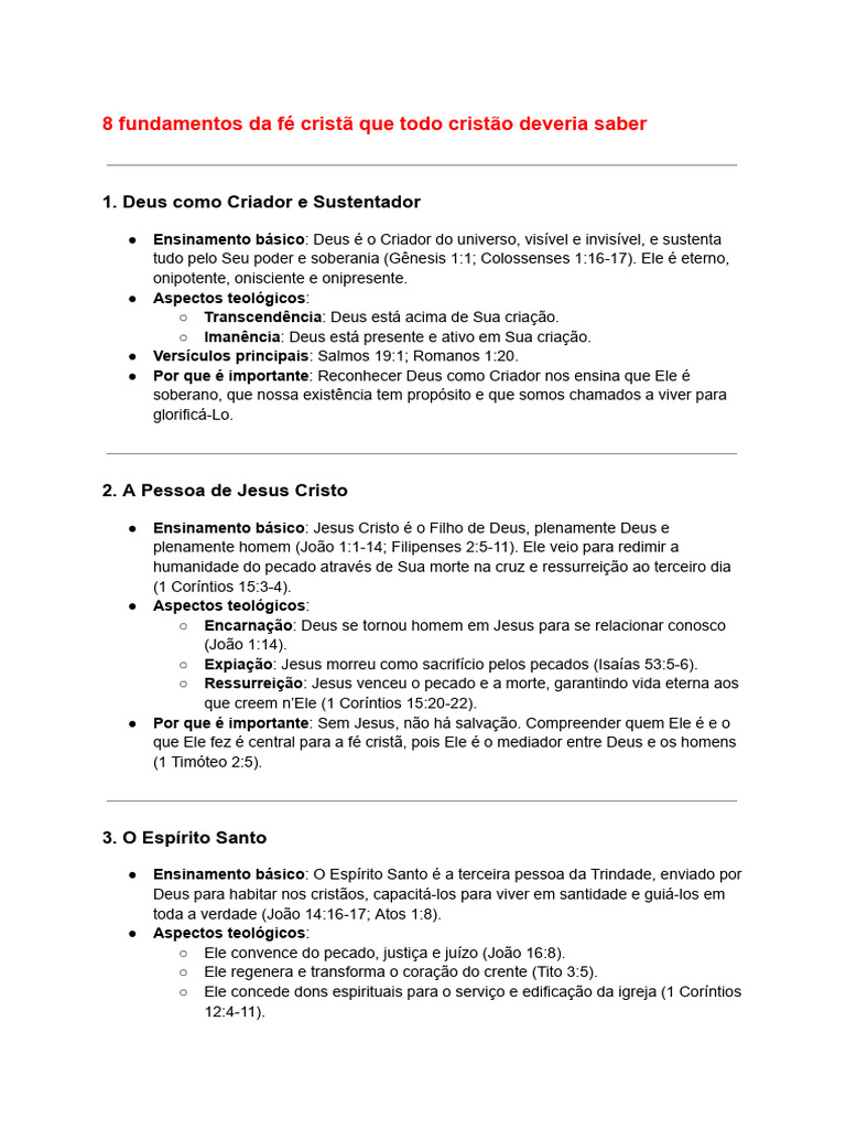 8 Fundamentos da Fé Cristã Essenciais | PDF | Salvação | Pecado
