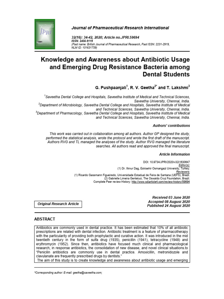 Dental Students' Awareness of Antibiotics | PDF | Antimicrobial ...