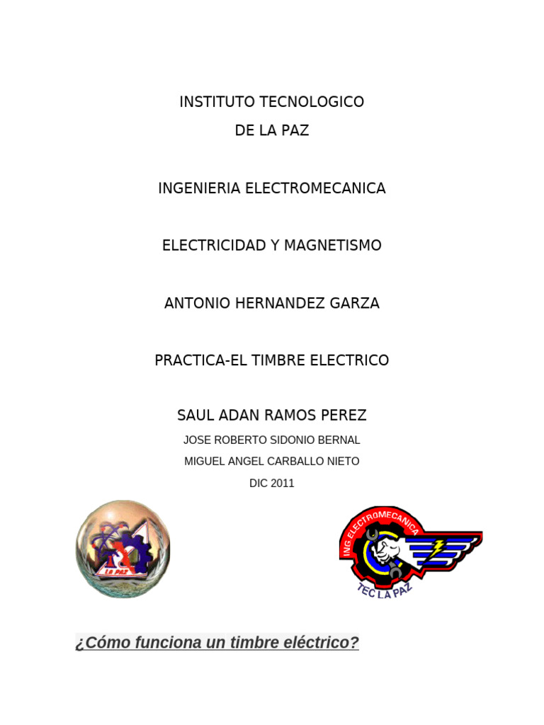 Funcionamiento del Timbre Eléctrico | PDF | Inductor | Enchufes y tomas ...