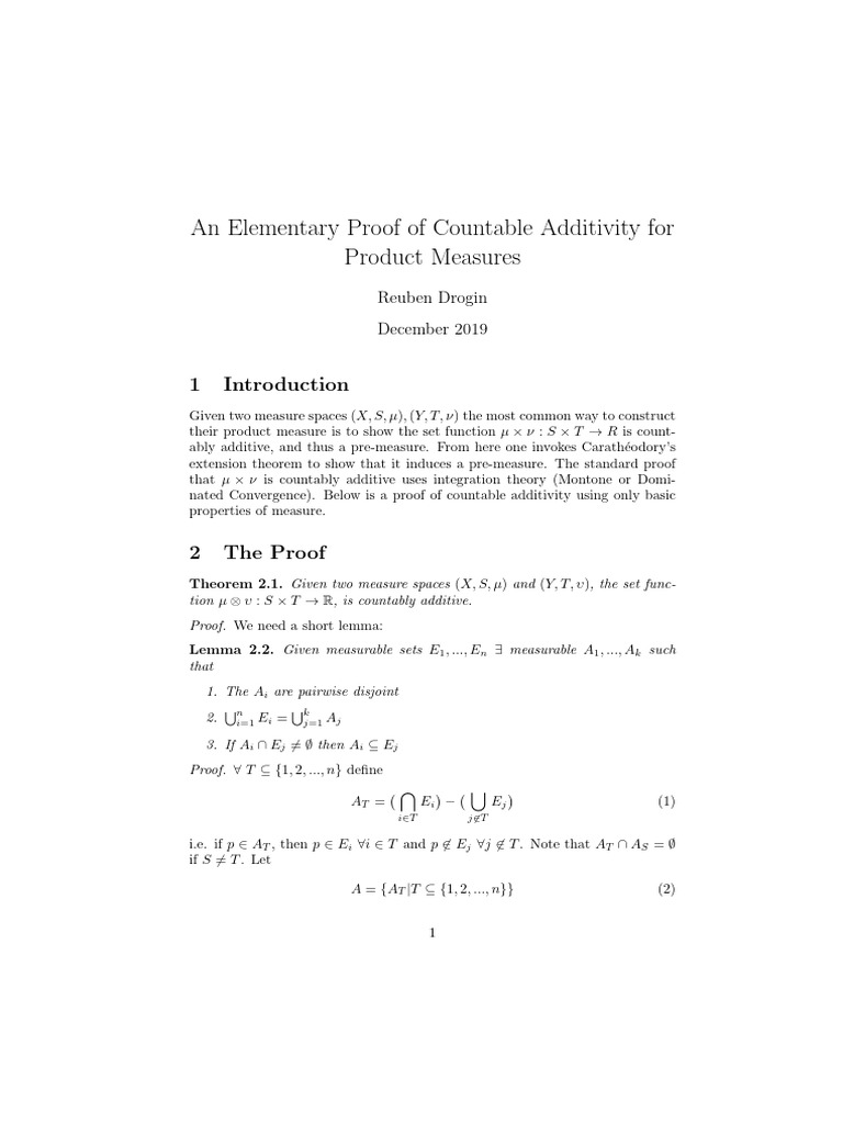 Countable Additivity in Product Measures | PDF | Measure (Mathematics ...