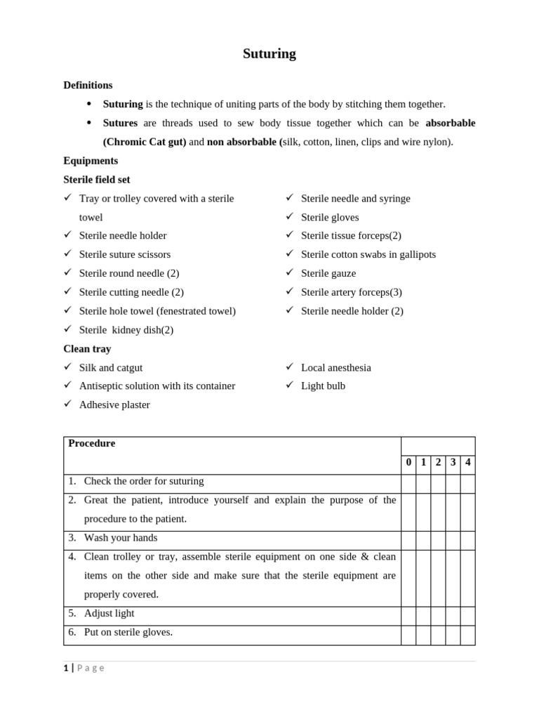 Suturing and Stitch Removal Procedures | PDF | Surgical Suture | Wound