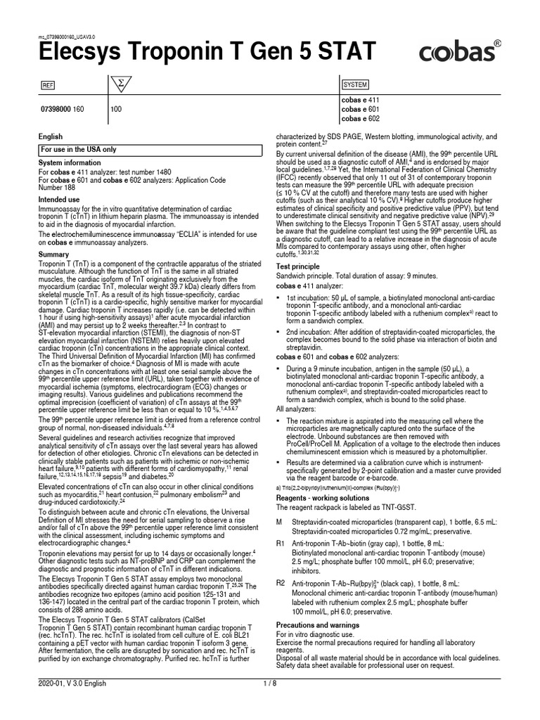 Trop T Gen 5 STAT Insert | PDF | Detection Limit | Myocardial Infarction