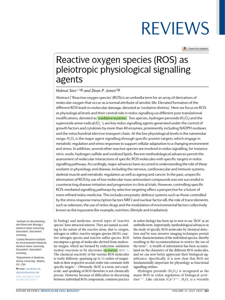 Role of Reactive Oxygen Species in Signaling | PDF | Reactive Oxygen ...